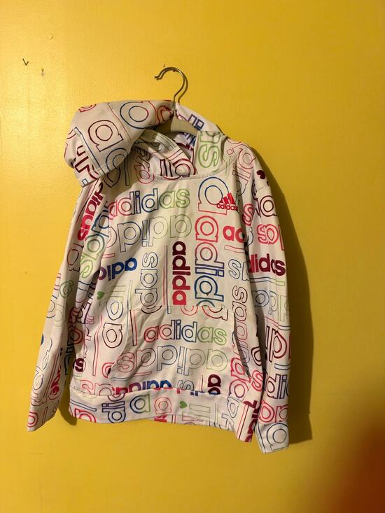 Adidas Other - Adidas Kids White Multi Color Repeating Logo Pullover Fleece Hoodie